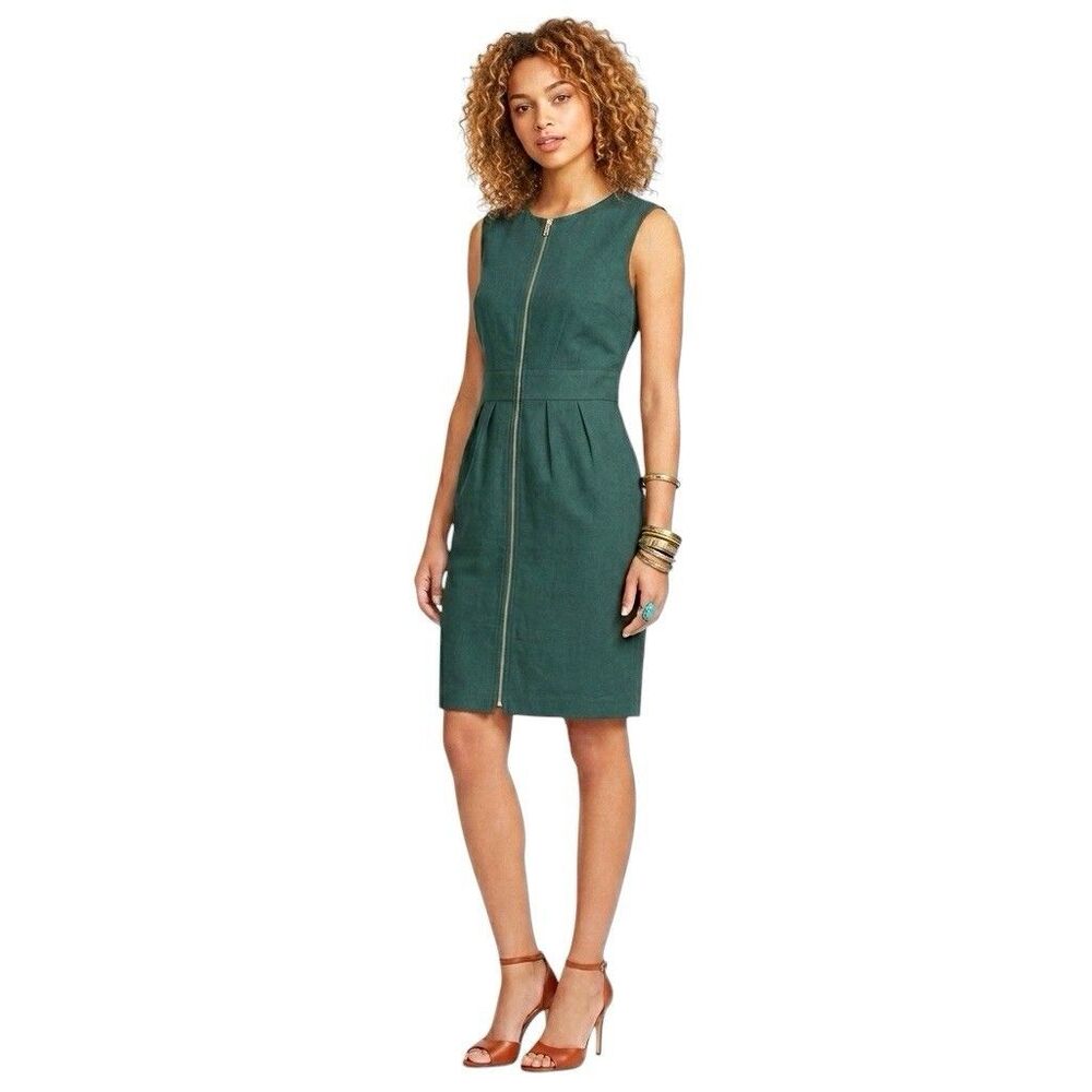 Laundry By Design Green Front Zipper Sleeveless Dress Retro Office Career Sz 6
